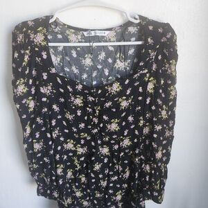 Zara Black Dress with Purple Floral Pattern